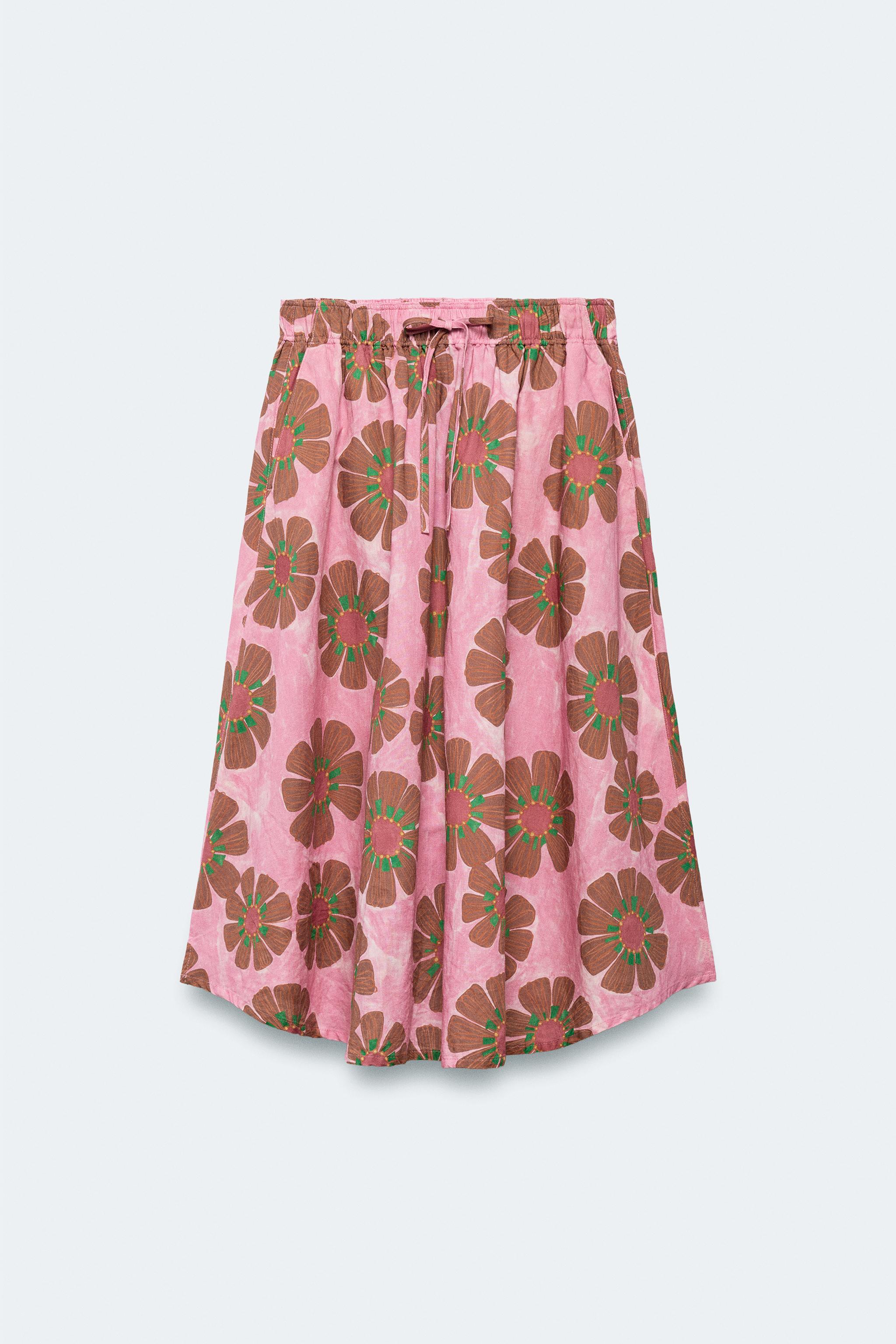 LIMITED EDITION FLORAL LINEN BLEND MIDI SKIRT